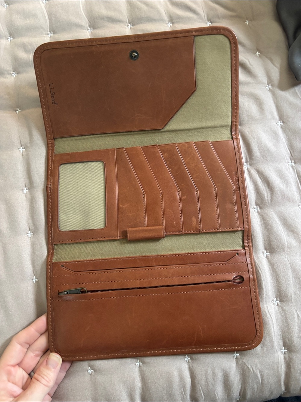 L.L. Bean Tan Leather Travel Wallet - Picture 3 of 3